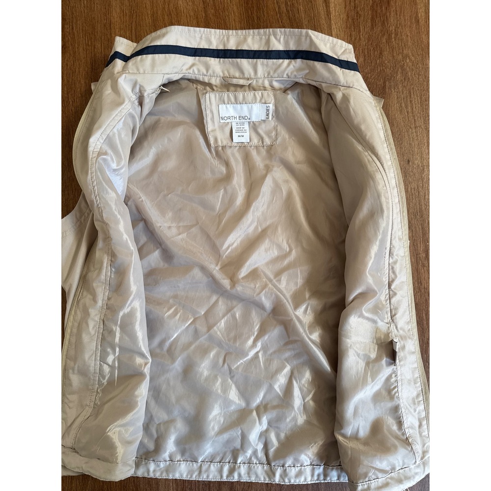 North End Womens Tan Full Zip Lightweight Vest Mock Neck Beige Navy Trim Size M - Picture 5 of 8